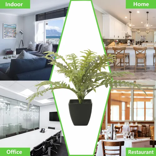Vista 5 de Helecho Boston artificial de 15.5 pulgadas, plantas en maceta de tamaño mini, planta artificial con 29 hojas, perfecta para decoración de interiores