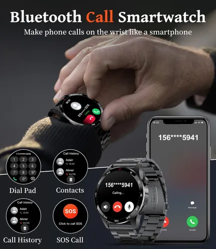 Vista 3 de Relojes inteligentes para hombres (respuesta/llamadas de marcación), pantalla AMOLED de 1.43 pulgadas siempre encendida, rastreador de actividad