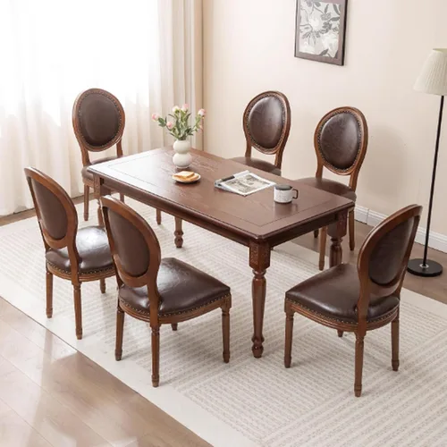 Vista 3 de Juego de sillas de comedor de madera 1/2/4, sillas de cocina tapizadas con asiento de cuero, silla de comedor rústica, silla lateral sin brazos