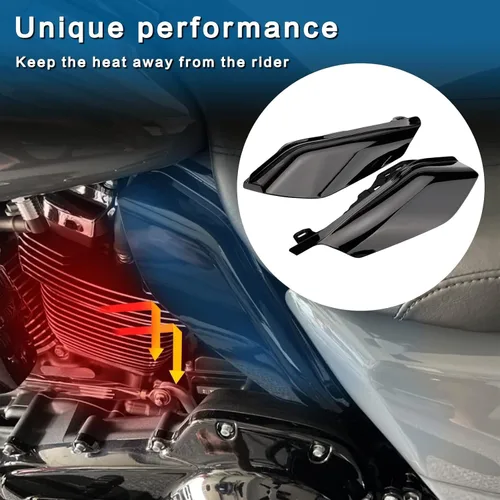 Vista 3 de Deflectores de aire de marco medio, cubiertas de protección contra calor, color negro brillante, compatible con Harley Touring Street Glide Road