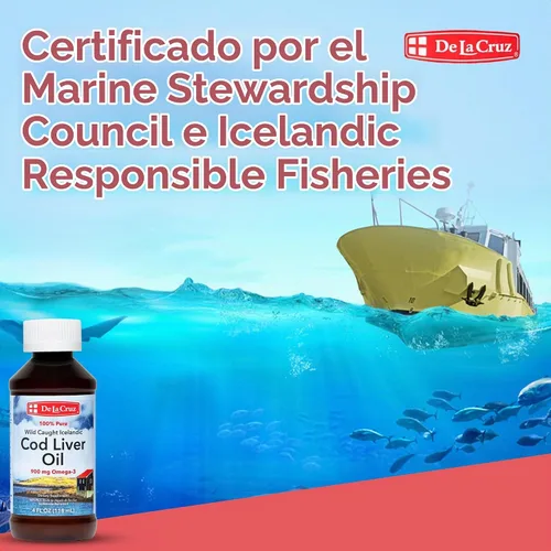 Vista 5 de De La Cruz Aceite de Hígado de Bacalao Puro Aceite de Pescado Islandés