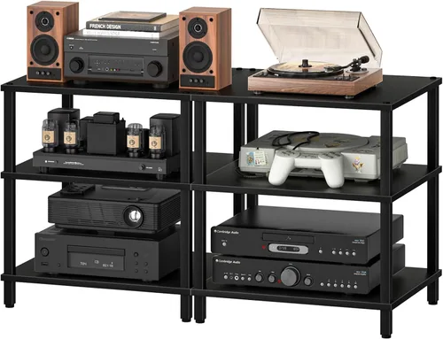 Vista 16 de Soporte para reproductor multimedia AV de 3 niveles, gabinete estéreo, gabinete estéreo moderno, estante de consola de juegos, soporte de TV