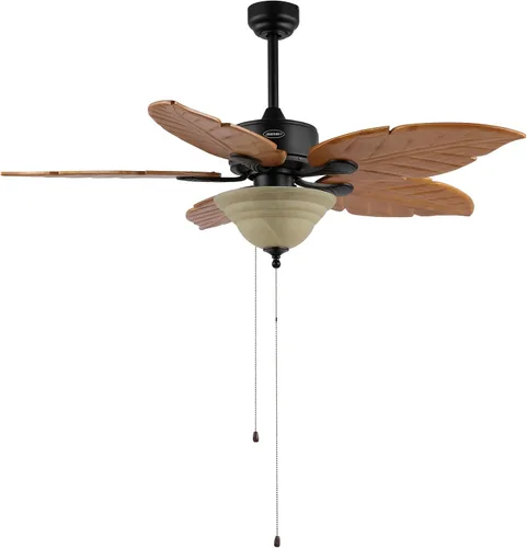 Vista 9 de JONATHAN Y Ventilador de techo LED de hoja de palmera bohemia costera marrón claro de 52 pulgadas, 3 aspas de madera rústica con cadena de tracción