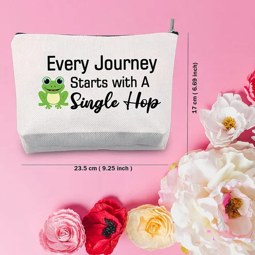 Vista 2 de TSOTMO Cada viaje comienza con una sola bolsa de maquillaje para amantes de la rana, regalo de viaje, regalo motivacional, regalo de graduación