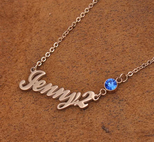 Vista 3 de LikeFun Collar con nombre personalizado para uso diario con piedra natal para niñas