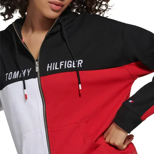 Vista 2 de Tommy Hilfiger Sudadera con capucha de forro polar suave y cómoda con bloques de color para mujer