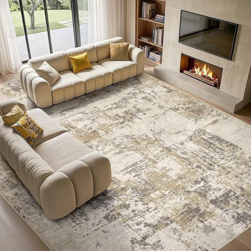 Vista 17 de Tortania Alfombra redonda lavable de 5 pies para sala de estar: Alfombra moderna abstracta neutra grande suave y delgada – Alfombra antideslizante