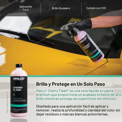 Vista 6 de Malco Cherry Flash - Cera de pasta líquida para autos – Protege y dale brillo a tu vehículo/La forma más fácil de encerar manualmente tu auto/Brillo