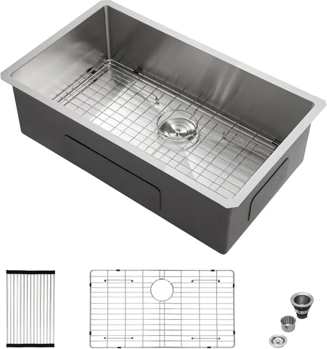 Vista 26 de Mocoloo Fregadero de cocina dorado 33 – Fregaderos de cocina empotrados de 33 x 19 pulgadas, estación de trabajo, fregadero dorado, fregadero