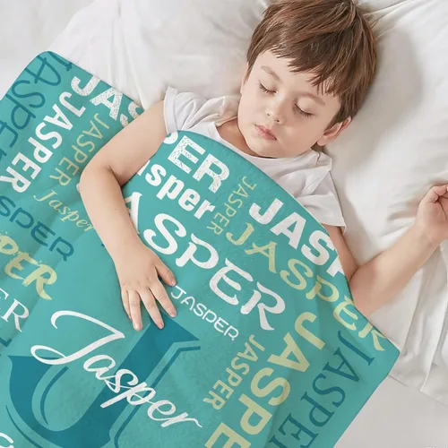 Vista 5 de Manta personalizada con nombre para adolescentes, niñas, niños, mantas de bebé personalizadas de franela ultra suave y acogedora, manta con nombre