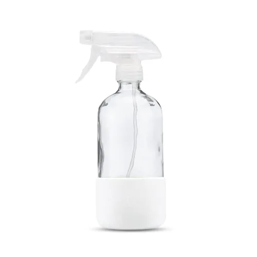 Vista 10 de Botella de vidrio transparente con funda de silicona para soluciones de limpieza, aceites esenciales, plantas, vinagre, 16 onzas, recargable, apta