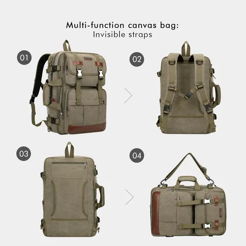 Vista 4 de WITZMAN Mochila de lona con puerto de carga USB, mochila de viaje grande, bolsa de viaje, bolsa de lona para portátil de 17 pulgadas para hombres