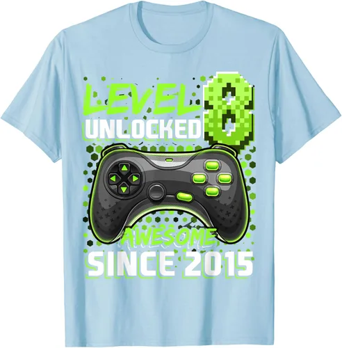 Vista 98 de Level 8 Unlocked Awesome 2015 Video Game 8th Birthday Boy T-Shirt, Negro