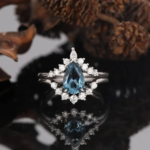 Vista 6 de Frayerr Anillo de moissanita Anillo de boda de plata de ley 925 Conjuntos de boda de topacio Anillo retro de 1.50 quilates natural de topacio