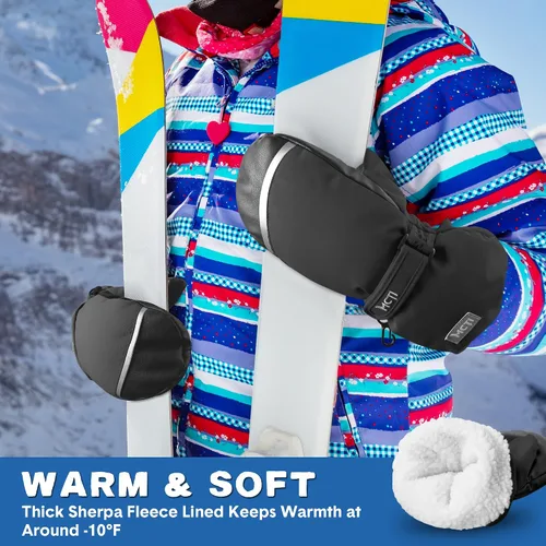 Vista 3 de MCTi - Manoplas de invierno impermeables con forro de sherpa y puño largo con cuerda
