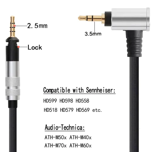 Vista 2 de Tiandirenhe Cable de repuesto actualizado de 0.138 in para auriculares Sennheiser HD518 HD519 HD558 HD569 HD579 HD598 HD598 HD599 CS SE SR, adecuado