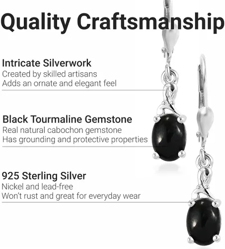 Vista 3 de Black Tourmaline Earrings in 925 Sterling Silver - Tourmaline Crystal Dangle Leverback Earrings for Women