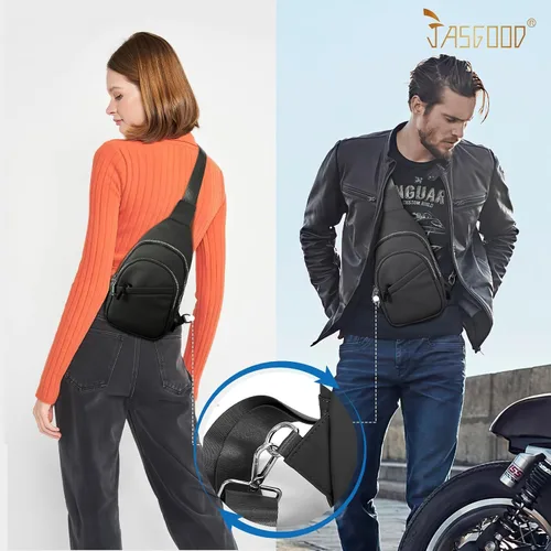 Vista 7 de JASGOOD Bolso bandolera para hombres y mujeres, bolsa cruzada de piel sintética, riñonera impermeable para el pecho, mochila para viajes