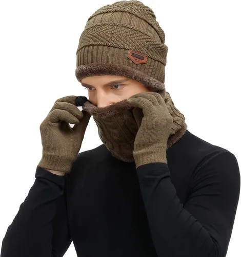 Vista 3 de Zando Beanie Hats - Juego de calentador de cuello de forro polar grueso con forro polar para pantalla táctil, sombreros de invierno para hombres