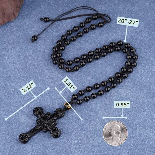 Vista 3 de VIKCAUX Collar de obsidiana negra con dije de protección de amuleto de talismán con cadena de cuentas ajustable, collares de piedra de cristal