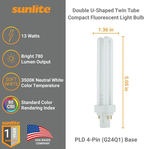 Vista 2 de Sunlite foco de luz fluorescente de 4 pines para enchufar, compacto, de 13 W., PLD13/E/SP35K/10PK, 13watts Blanco neutro (3500K - Neutral White)