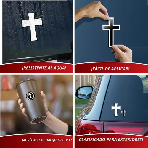 Vista 2 de Decalcomania - Calcomanías de cruces cristianas para ventana de coche o camión, calcomanía de cruz blanca y negra para automóvil y calcomanías
