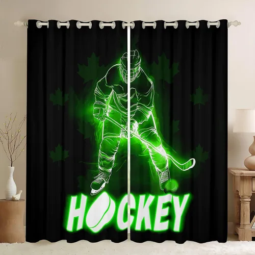 Vista 11 de Erosebridal Hockey Blackout Curtains for Boys,Blue and Black Sports Curtains & Drapes for Kids Teen,Ball Games Gamer Bedroom Decor,Ice Hockey Field