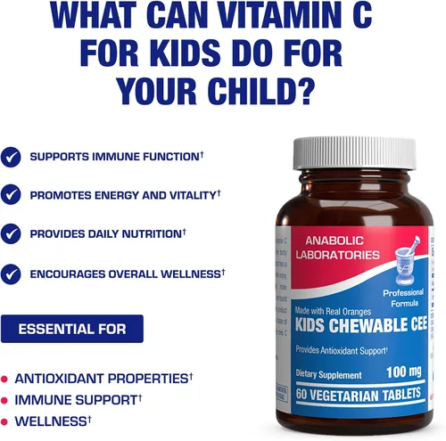 Vista 5 de Tabletas masticables de vitamina C para niños, deliciosa y nutritiva, vitamina C masticable para apoyo inmunológico y bienestar general, hechas