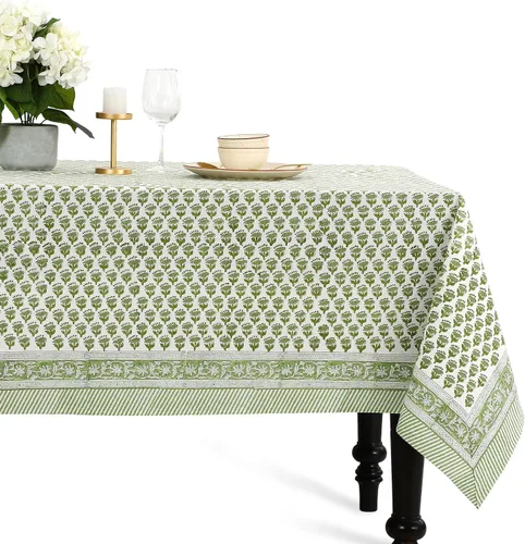 Vista 19 de CPC - Mantel cuadrado 100% algodón, 60 x 60 pulgadas, estampado de bloques indios, mantel para bodas, primavera/verano, barbacoa, verde ágata