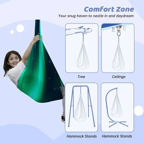 Vista 7 de Columpio sensorial para niños y adultos, columpio de terapia de doble capa para interiores y exteriores, columpio para acurrucarse con accesorios