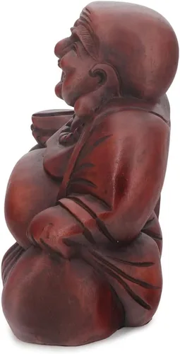 Vista 4 de Buddha Groove Estatua de Buda feliz de Polystone Hotei con acabado de caoba para uso en interiores