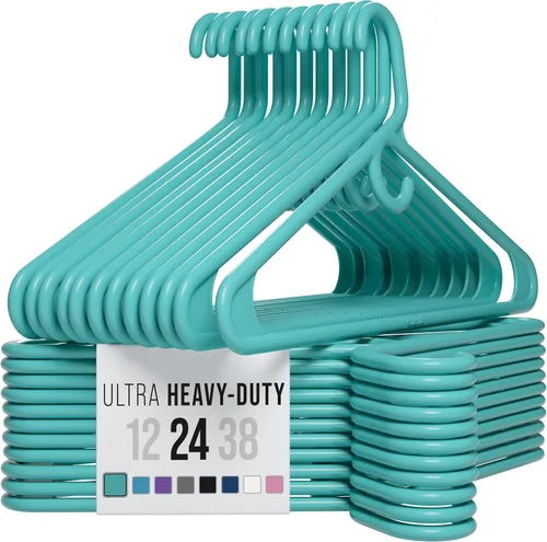 Vista 9 de NEATERIZE Perchas de ropa de plástico ultra resistentes - Aqua - Percha duradera para abrigos, trajes y ropa. Perchas De Ropa (Paquete de 12 - Aqua)
