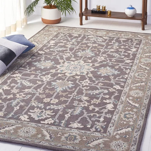 Vista 9 de SAFAVIEH Blossom Collection - Alfombra decorativa, 2 x 3 pies, gris oscuro y marrón claro, lana hecha a mano, ideal para zonas de alto tráfico