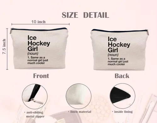 Vista 2 de Frases inspiradoras, definición de hockey sobre hielo, deportes, hockey sobre hielo, bolsa de maquillaje para niña, estuche con cremallera