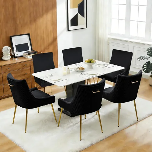 Vista 9 de adochr - Juego de 2 sillas de comedor de terciopelo con patas de metal dorado, color negro