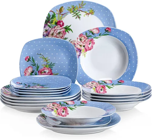Vista 29 de VEWEET Annie - Vajilla de porcelana para 6 personas, 30 piezas, con platos y tazones, incluyendo cena, postre, sopa, tazas y platillos