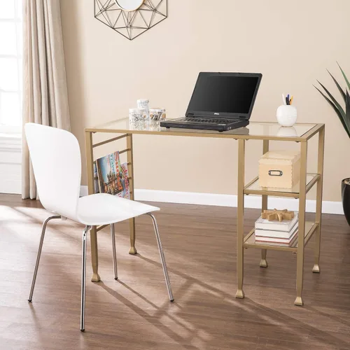 Vista 2 de SEI Furniture Jaymes - Escritorio de metal dorado y cristal, color dorado suave