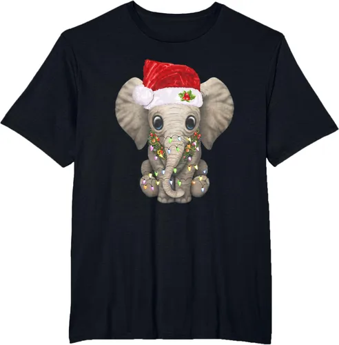 Vista 37 de Lindo elefante de Navidad luz divertido elefante amante de Navidad regalo camiseta Negro