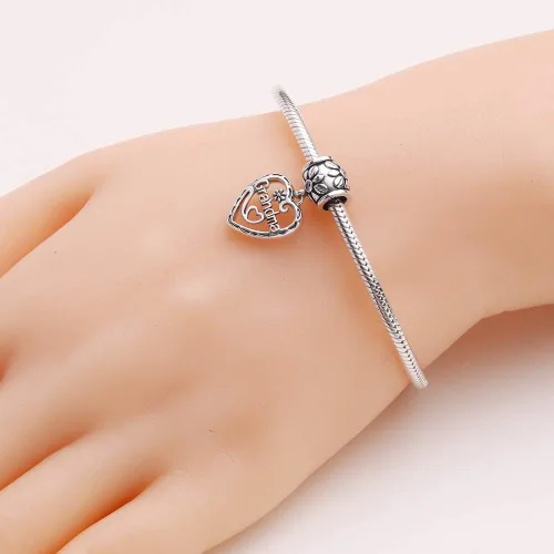 Vista 4 de SOUKISS Dijes de corazón para abuela, auténtica plata de ley 925, dije de amor familiar para pulsera europea (colgante)