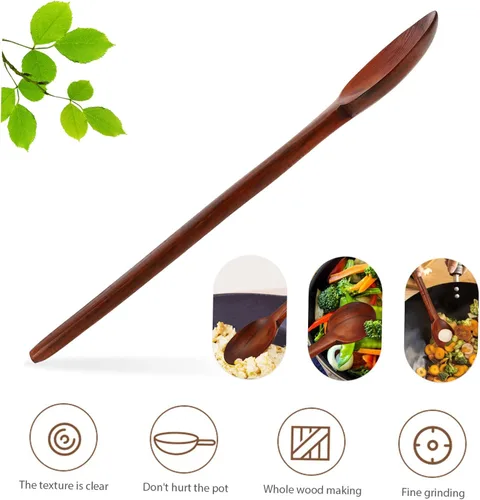 Vista 4 de SHOWERORO Cucharón de madera para cocina, cuchara de madera, cuchara de servir cuchara de madera para cocinar, resistente, fácil de limpiar para uso