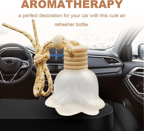 Vista 3 de 20 botellas difusoras de coche con forma de rosa esmerilada de 0.2 fl oz, botella difusora vacía colgante para coche, difusor de aceite esencial