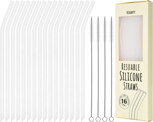 Vista 8 de Pajitas reutilizables de silicona transparente, 8 popotes flexibles largos con 2 cepillos de limpieza para vasos Yeti/Rtic/Ozark de 20 y 30 onzas