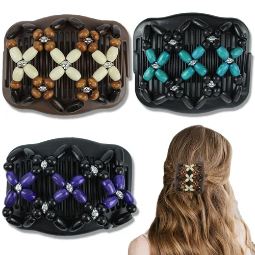 Vista 7 de 3 piezas de peine elástico mágico para el cabello, doble peine elástico, horquillas para mujeres, horquillas con cuentas, niñas, peinado vintage
