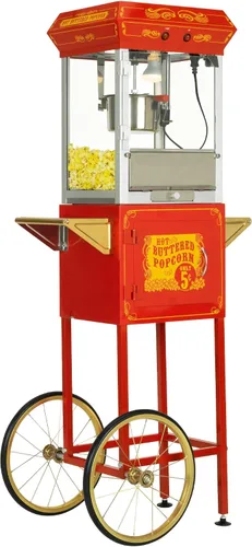 Vista 5 de Funtime Sideshow Popper - Máquina de palomitas de maíz de aceite caliente de 4 onzas con carrito, negro/plateado