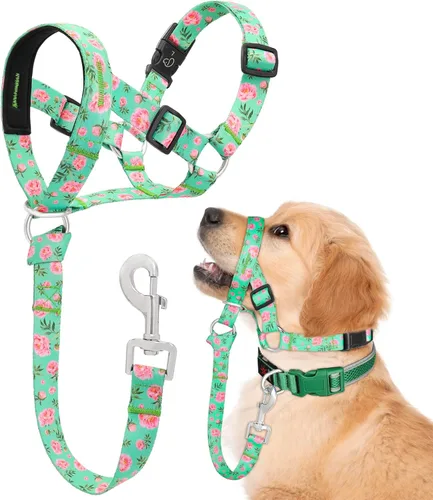 Vista 11 de Collar de cabeza de perro, cuello impreso sin tirones, ajustable para cabeza de perro, correa suave con enlace de seguridad, correa de bozal de 3