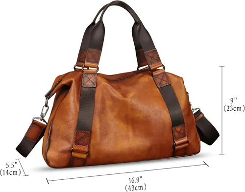 Vista 4 de Monederos grandes de cuero genuino y bolsos para hombres y mujeres, bolso de hombro con asa superior para correa de viaje para computadora portátil
