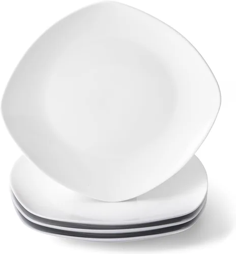 Vista 13 de Juego de 4 platos redondos de 10.5 pulgadas, platos de cerámica blanca para cena, ensalada, aperitivo y postre, microondas, vajilla apta