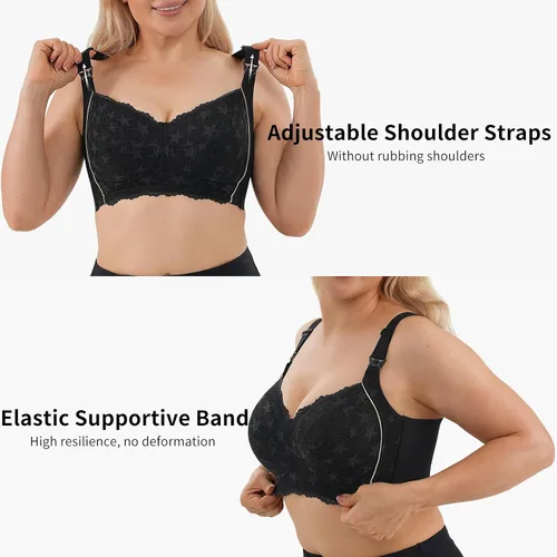 Vista 8 de Lace Plus Size Nursing Bras for Breastfeeding, Full Coverage Maternity Bra for Pregnancy, Soft Breastfeeding Bra