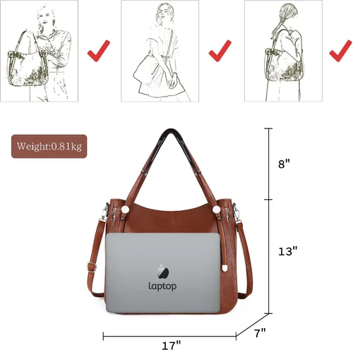 Vista 2 de Bolso de mano para mujer, de piel vegana, de gran capacidad, con correas ajustables