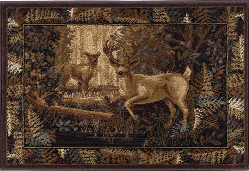 Vista 3 de Fern Deer - Tapete de dispersión beige de 2 x 3 pies para pasillo, pasarela, entrada o vestíbulo, lodge, novedoso estilo ciervo, dormitorio y sala